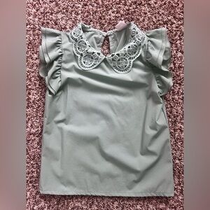 Elegant Lace Trim Green Top